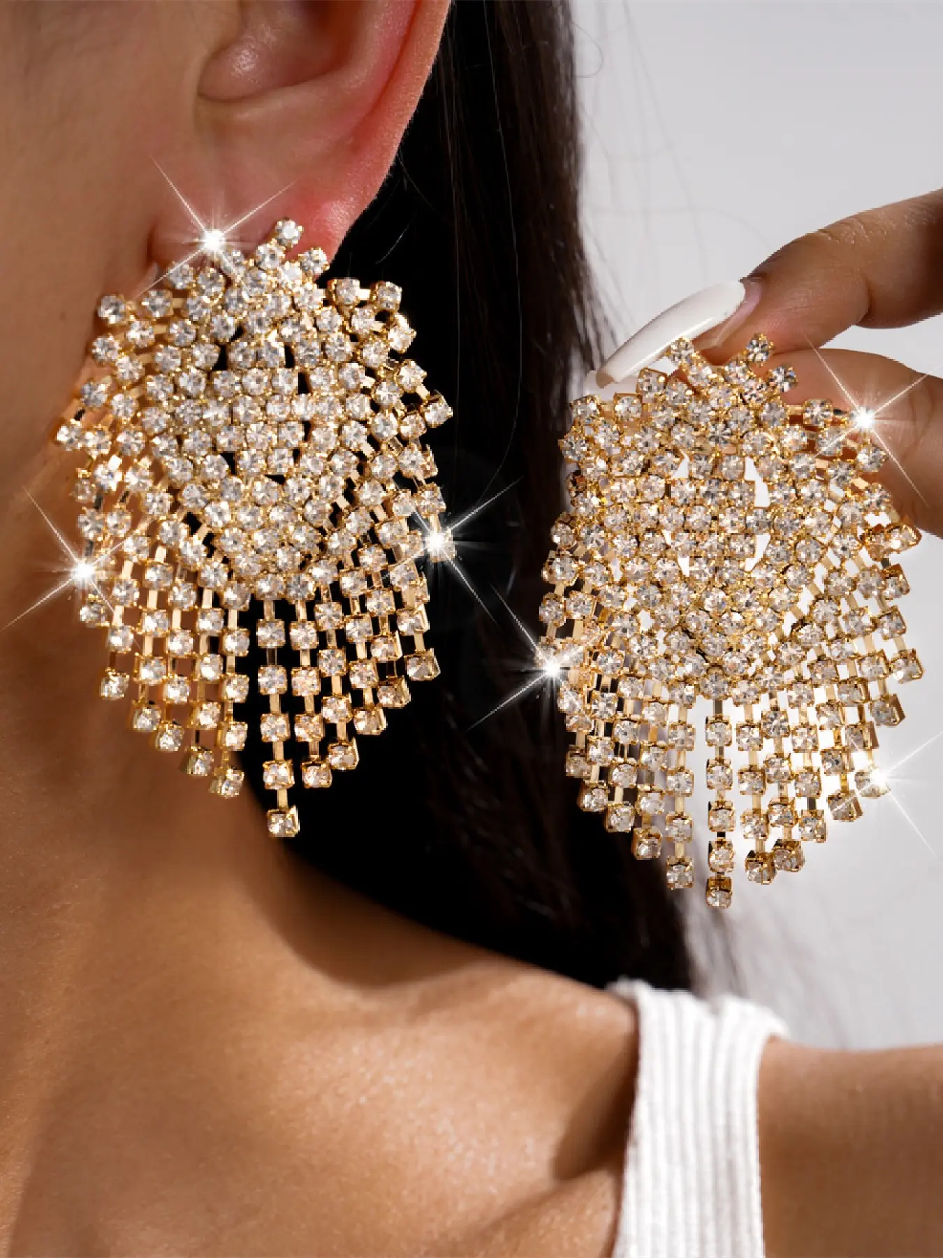 Shiny Rhinestone Fringe Earrings for Women, Dangle Earrings, Dangling Earrings, Unique Design Earrings, Party Jewelry, Wedding Accessories, Festival Wear, Elegant Design