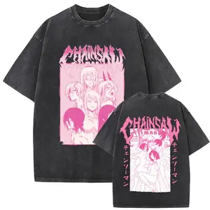 Anime Chainsaw Man Washed Vintage Oversized T-shirt Sexy Makima Reze Power Graphic Tshirt Men Women Casual Otaku Locers T Shirt