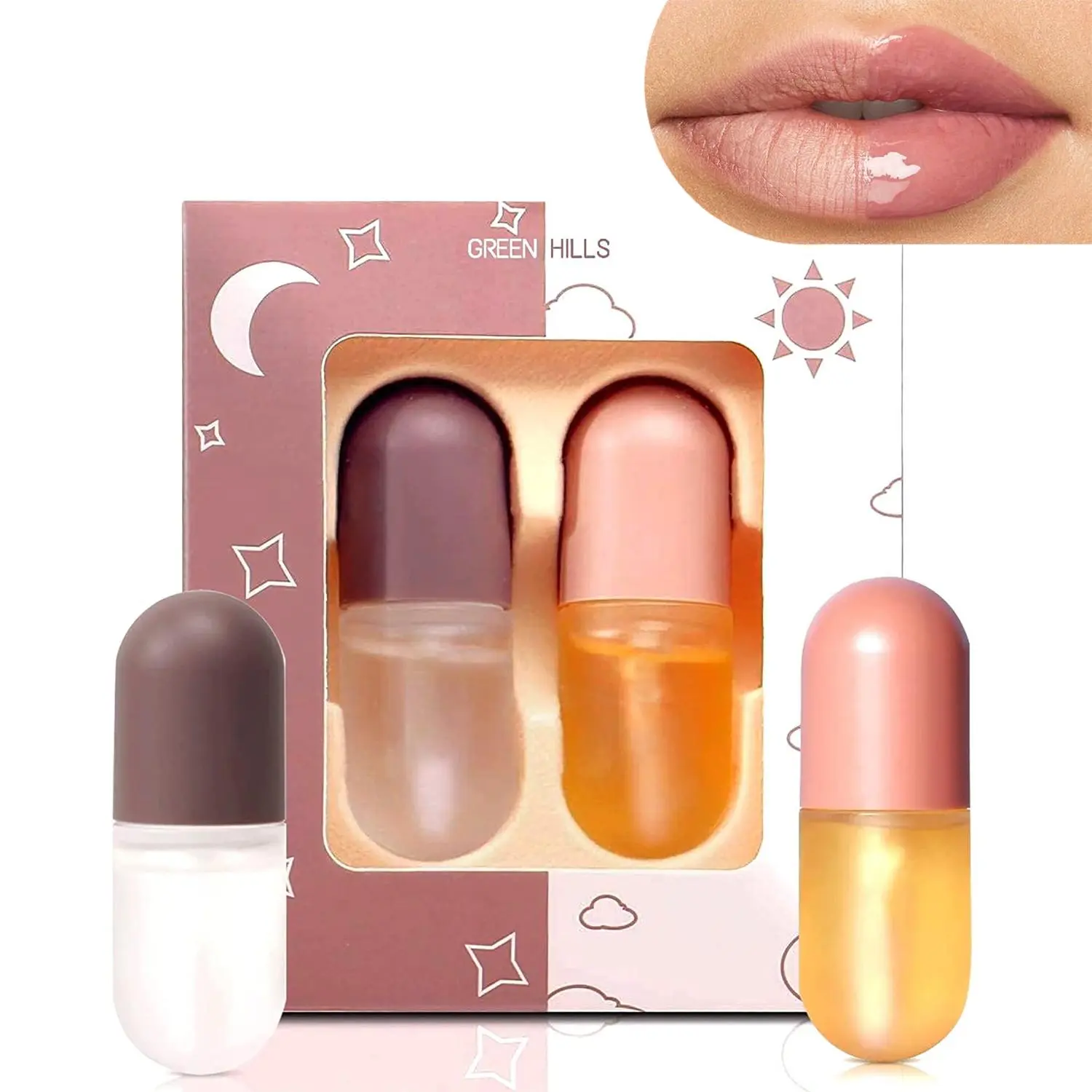 Plant lip plumping Oil, Plump and plump Lip hydrating Essence, Natural Lip moisturizing Essence, Day and Night Double Effect Lip Plumping Liquid Hydrating and Smoothing fine Lines 5.5ML (day and night)