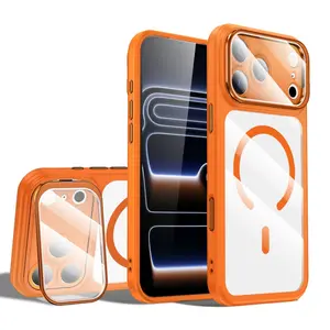 HISTORYOO for iPhone 17 Pro Max 16 15 Pro Max / Pro Magnetic Clear Case 180°Foldable Standd, Full Camera Protection With Hidden Lens Film Bracket AI Button Protective Back Cover Handheld Selfie, Camera Control Button, Speaker dust-Proof, Drop Protection