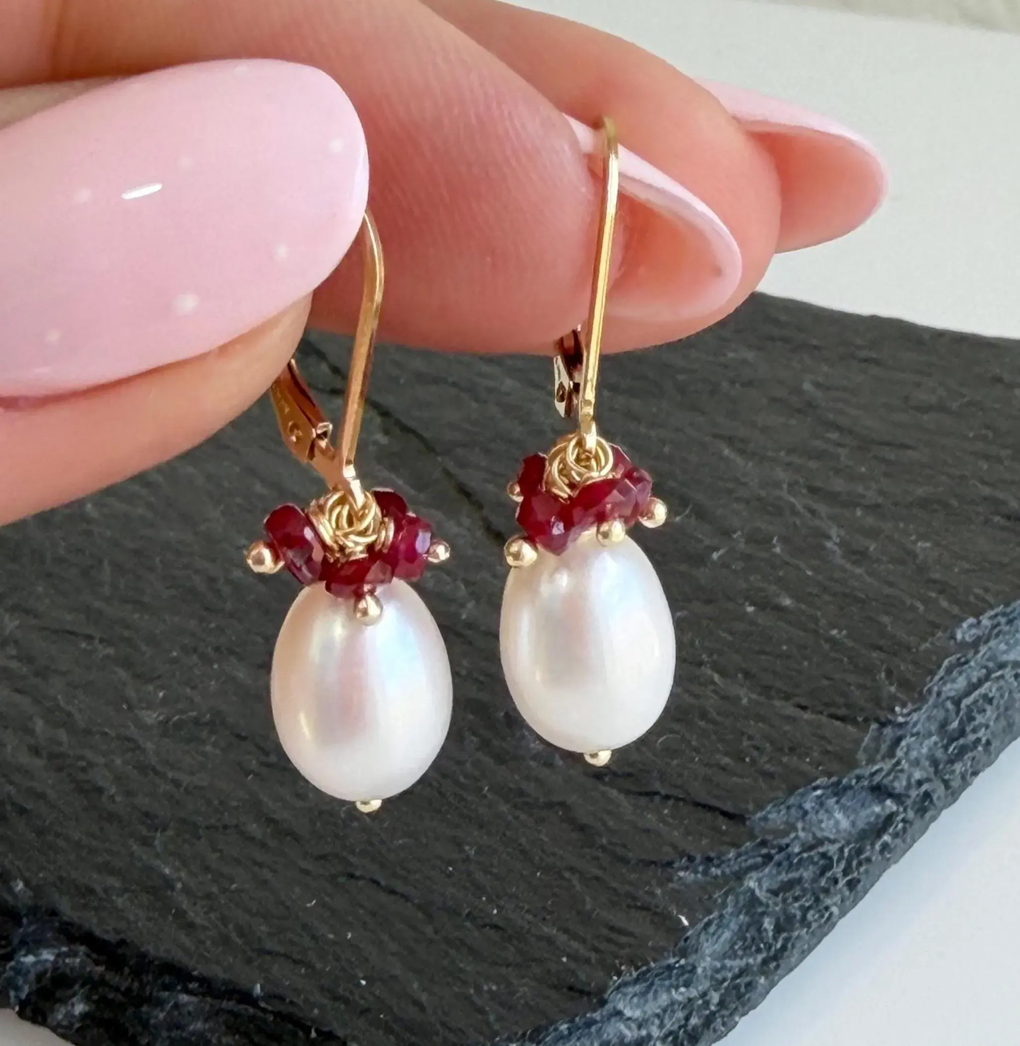 Pearl and Ruby Earrings- June Birthstone