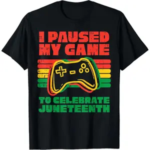 100% Cotton I Paused My Game To Celebrate Juneteenth Black Kids Boys Men T-Shirt