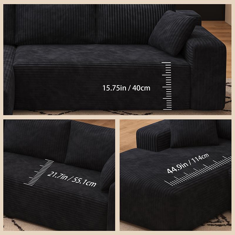 96-in Traditional U-Shaped Memory Foam Sectional Couch - 1-Package Oversized Modular Frame, Compressed Cotton Fabric, Deep Seating, Space-Saving Convertible Sleeper, Cloud-Like Comfort, Apartment Furniture, Sofas Living Room, Living Room Furniture