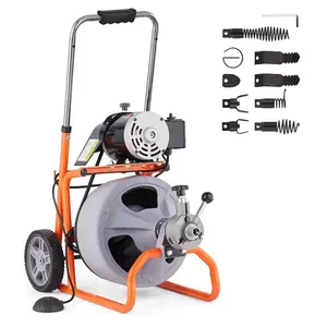 VEVOR Drain Cleaner Machine 100FTx 1/2 Inch, Auto Feed Sewer Snake Drain Auger on Wheels, Portable Drain Cleaning Machine with 8 Cutters Air - activated Foot Switch for 2 to 4 PipesVEVOR Super Brand Day