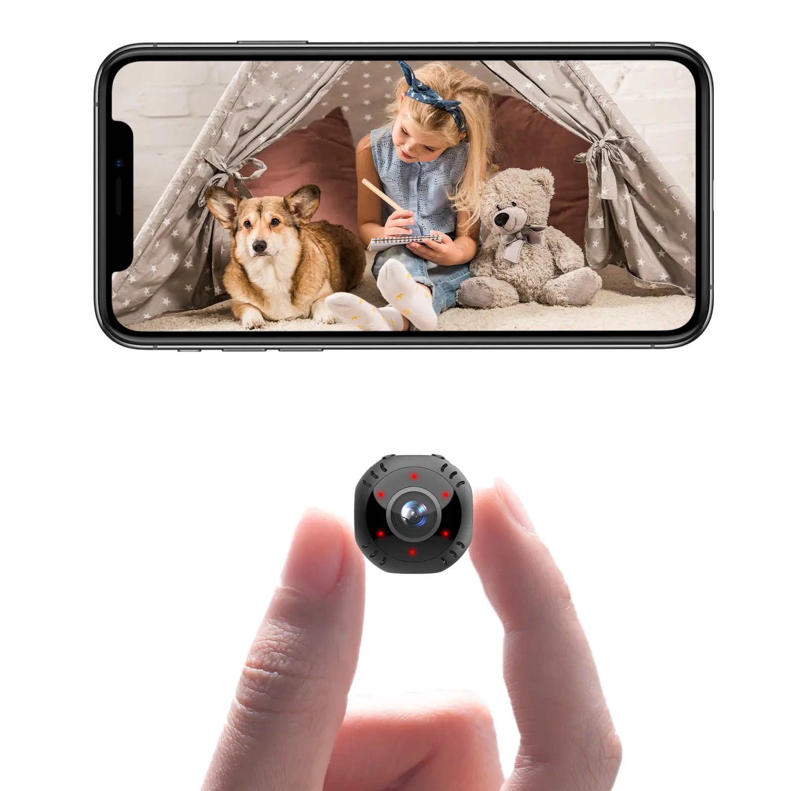 2MP Wireless WiFi Hidden Mini Security Camera with Magnetic Metal Body, Adjustable Lens, Infrared Night Vision, Motion Detection, 1080P Recording, SD Card Support (SD Card Not Included) for Indoor Home Surveillance, Phone Access