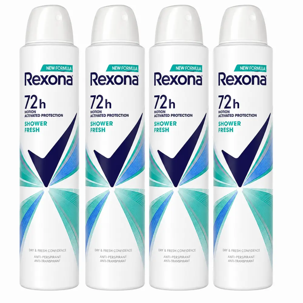 Pack of 4 - Rexona Shower Fresh Antiperspirant Body Spray 200ml – 72 Hour Motion Activated Freshness Body Care Scent