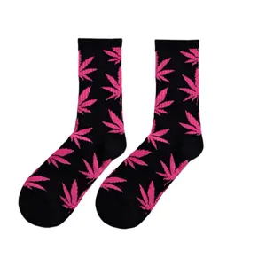 Sock Craz Leaf Sock BP Soft Pink Crew Socks with Bright Pink Leaf Pattern for Womenswear