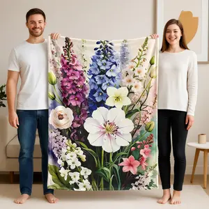 1 piece Hydrangea and multicolored floral bouquet themed flannel blanket - Modern design flannel blanket, suitable for sofas and beds, all-season use, super soft and warm, digital printing, 100% polyester material, machine washable, suitable for