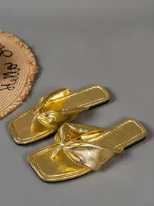 Summer Soft Sole Slip-On Slippers, Fashionable Silver Color Flat Sandals, Metal Texture Square Toe, All-Season Outerwear Shoes