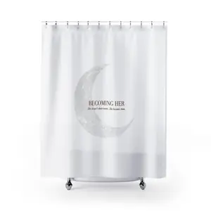 Becoming Her Moon Shower Curtain | Minimal Crescent Moon Bathroom Decor