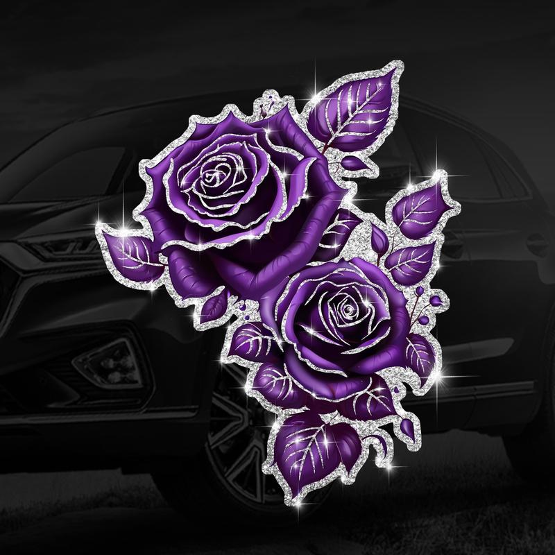 Shimmering Rose Car Sticker, Car Decorative Sticker, Plant Floral Pattern, Diamond Material, Self-Adhesive No Residue, Easy Installation, Best Gift