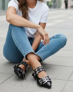 Roxy in Black Buckle Strap Chic Loafers, Women, Shoe