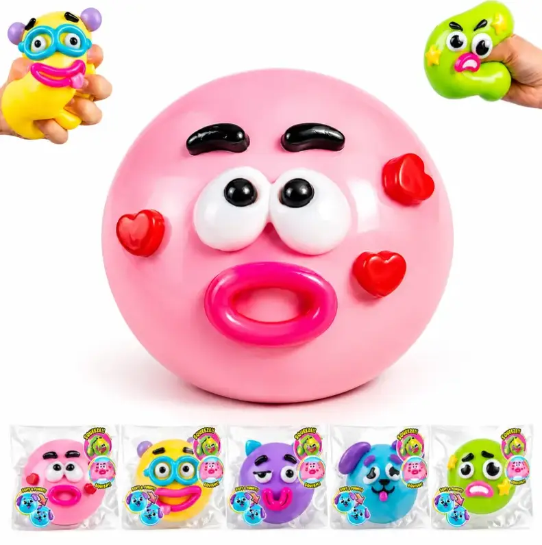 Funny Face Slow Rebound Squeeze Ball Set, Soft Squishy Sensory Fidget Toys, Anxiety & Stress Relief Hand Toys for Teens Adults Kids, Calming Desk Decompression Gifts