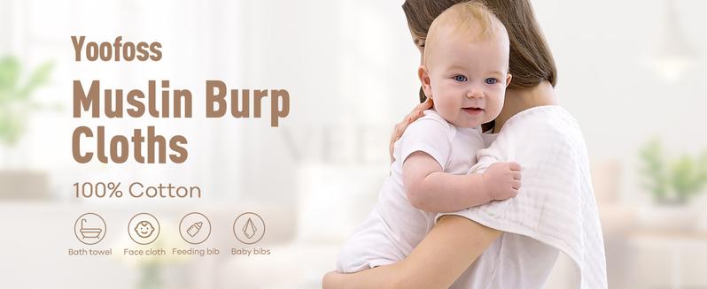 Yoofoss Muslin Wash Cloths Set of 10 Pack for Boys and Girls - 100% Cotton Baby Bath Face Towel Washcloths, Large 20''X10'' Super Soft and Absorbent