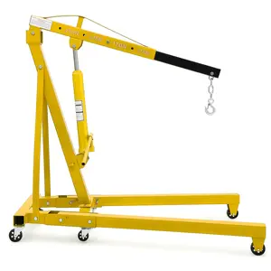 Garvee 2 Ton 4000 Lbs Heavy Duty Folding Engine Hoist with Lever, Hydraulic Tilting Shop Crane, Telescopic Boom, 6 Iron Caster Wheels, Yellow Cherry Picker