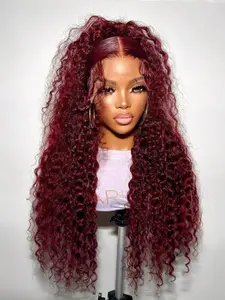 Deep Wave Glueless HD 5x5 Lace Frontal Wigs, Human Hair Wigs Ready to Wear, 99j Burgundy Curly Human Hair, Brazilian Remy Hair Wig Pre Plucked Natural Hairline