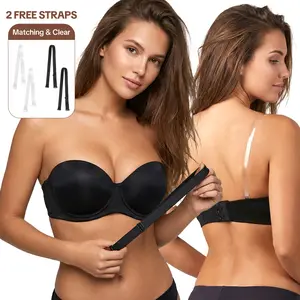 HSIA Classic Comfort Lightly Padded Plus Size Strapless Bra Multiway Convertible Underwire Bra Non Slip Silicone Stay Up Bra for Large Bust Full Figure Seamless T Shirt Lingerie with Free Clear Straps 6 Way Convertible Bra