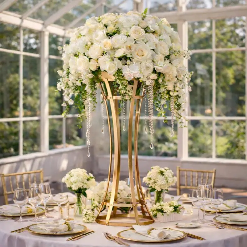 4 Pack 31.5” Tall Slim Waist Gold Wedding Vase Stand – Elegant Tabletop Centerpiece Flower Stand for Reception Decor