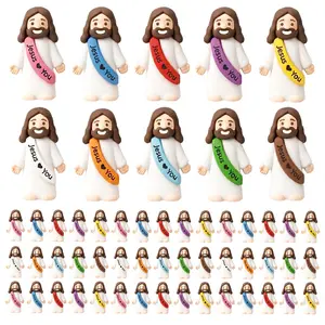 Mini Jesus Loves You Figurines - 10 Colorful Sash Designs - Cute Christian Party Favors & Sunday School Gifts For Kids Religious Decor