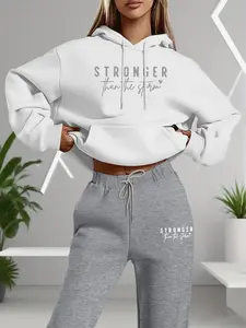 Fashion Casual Home Outdoor Fitness Letter Print Long Sleeve Hoodie with Pockets + Colorful Pants Sport Thin Set, Spring Summer