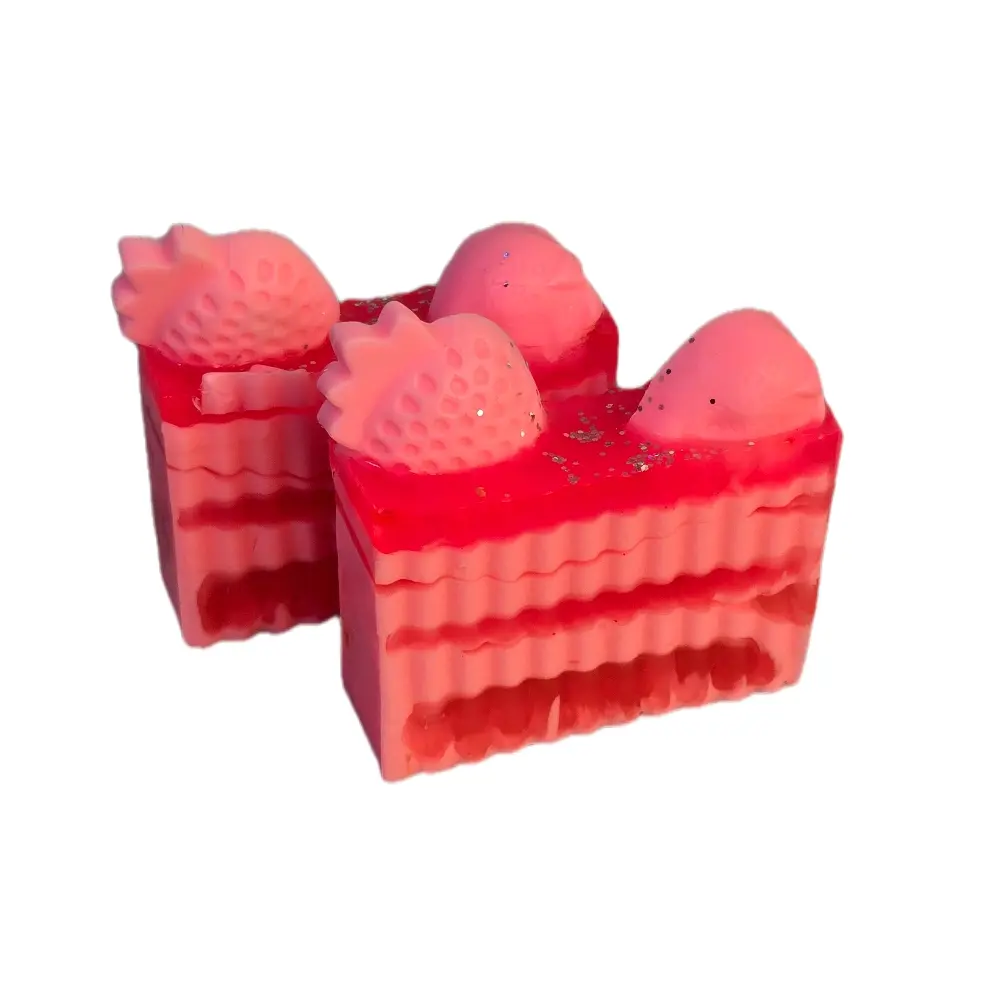2 Bars of Strawberry Shortcake Handmade All Natural Goat Milk & Shea Butter Soap/Makeup Brush Cleaner. Cute Handcrafted Soap. Yoni Soap Bar kitty Moisturizing Cleanser