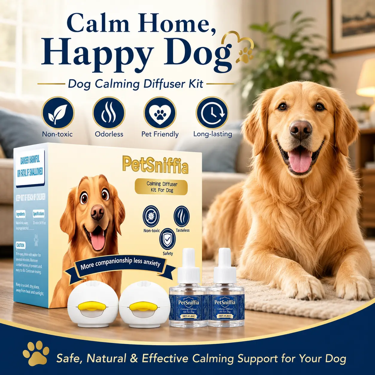 Dog Calming Aid Plug-In Diffuser Complete Kit - 2 Diffusers, 4 Refill Vials for Pet Anxiety Relief