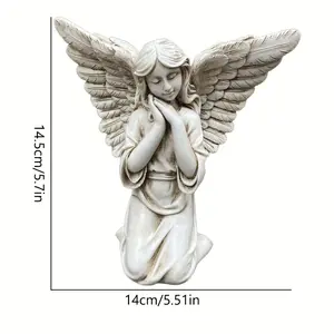1pc Rustic Resin Kneeling Angel with Wings, Indoor/Outdoor Statue, Garden Home Decor Sculpture, Serene Courtyard Accent Piece