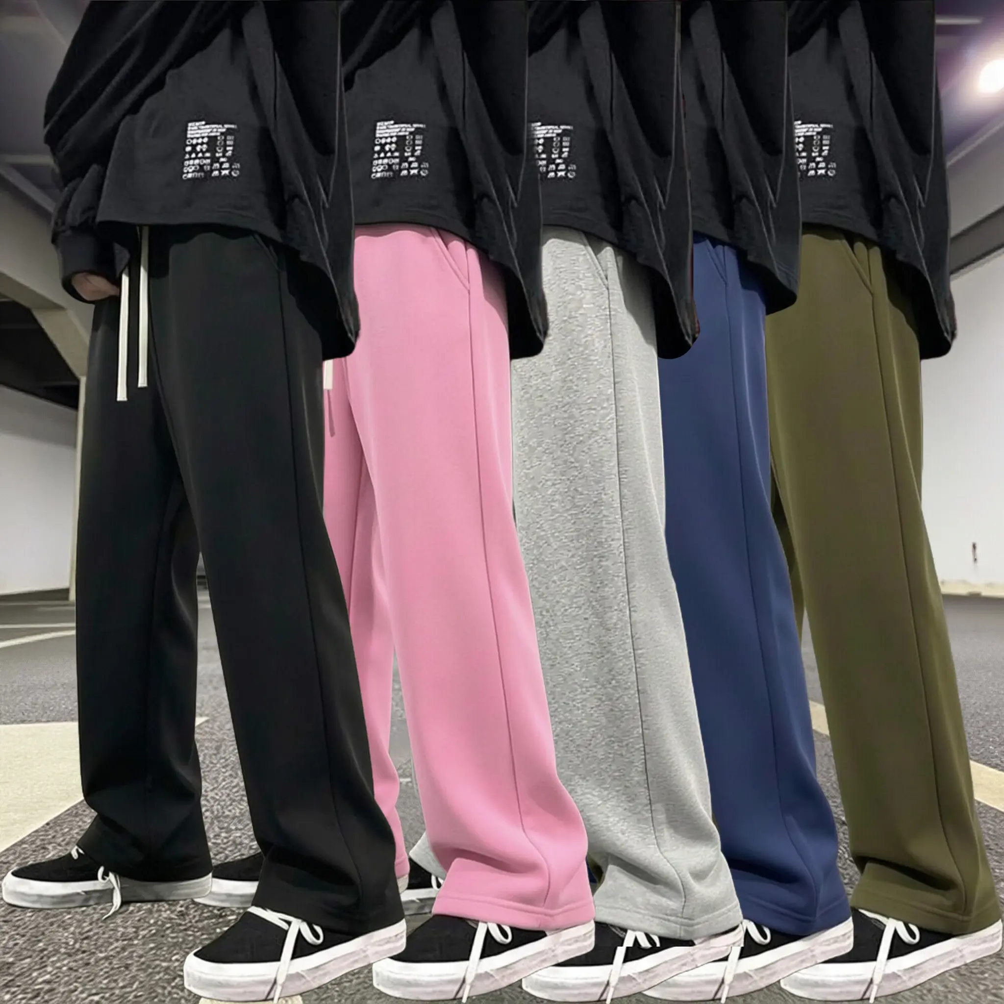 Men's Casual Wide Leg Sweatpants, Elastic High Waist Drawstring Straight Track Pants, Loose Fit Soft Breathable Streetwear Trousers, Comfort Relaxed Daily Jogger Pants for Sports Walking Outdoor Casual Daily Wear