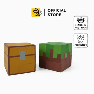 Minecraft Chest & Grass Block Wood Model - Pixel Art Wooden Toy, DIY Minecraft Decor, Handmade Collectible, Custom Gift for Him & Her