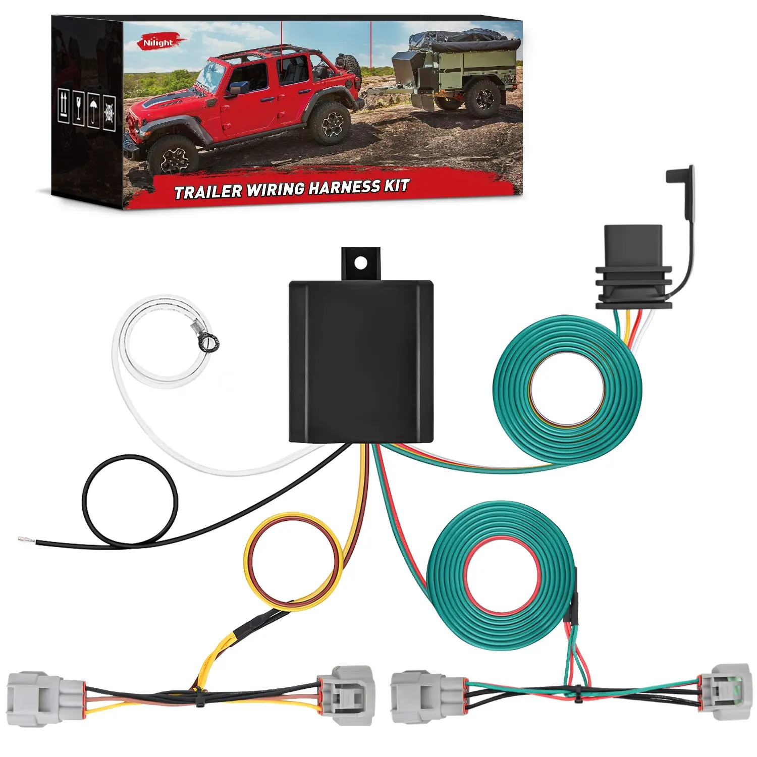 Nilight 4-Pin Trailer Wiring Harness Kit 55513 - Pure Copper, ABS Plastic, Plug-N-Play Easy Installation, Strong Light Intensity, Custom-Fit for Toyota Tacoma Hilux T100 (1993-1998, 2005-2015), Built for Long-Lasting Use, Excellent Light Intensity