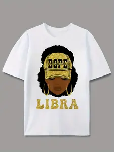 Bold And Glittery Style Men'S T-Shirt Featuring a Confident Woman Wearing a Golden Dope Unapologetically Cap with Libra Text in Sparkling Golden Design Perfect for Zodiac Enthusiasts During Warm Seasons