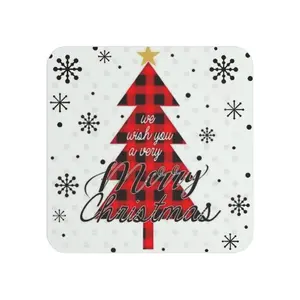 Buffalo Plaid Christmas Tree Coasters | Merry Christmas Holiday Coaster Set