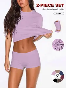 Women’s 2 Piece Lounge Set, Soft Stretch Top & Shorts, Comfortable Everyday Wear, Ideal for Relaxing at Home, Stylish and Cozy, Loungewear, Pajama Set