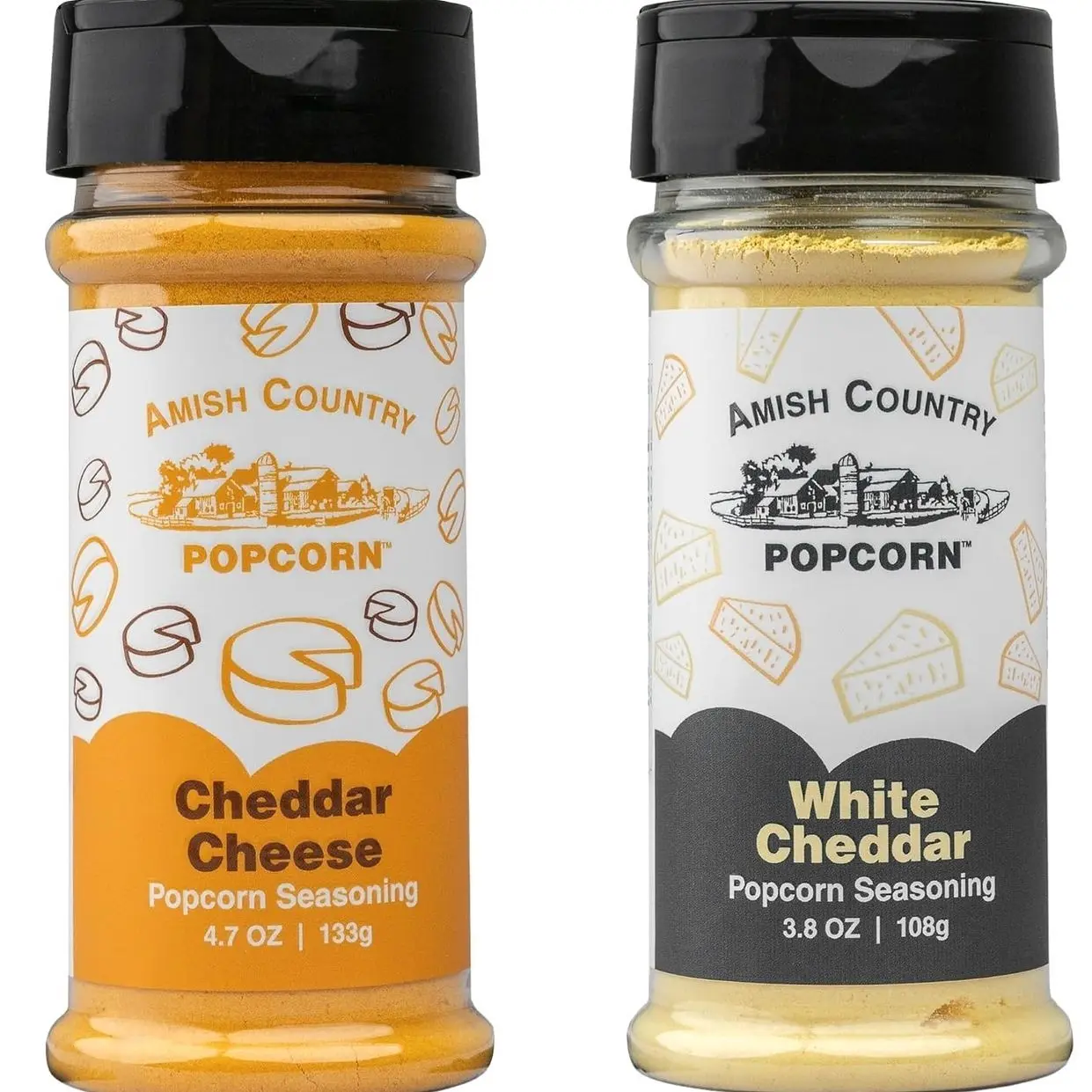 Amish Country Popcorn | Seasoning Variety Pack | Cheddar Cheese - 4.7 oz and White Cheddar Cheese - 3.8 oz Popcorn Seasoning | Old Fashioned, Non-GMO and Gluten Free