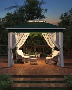 11x11 Pop Up Canopy Tent with Mosquito Netting, Outdoor Canopy Shelter Easy Setup, Water & UV Resistant - Green & Beige