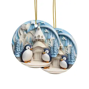 Mother and Baby Penguin Christmas Tree Ornament Smooth Artwork Smooth Artwork