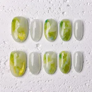 [Marble] Handmade Press on Nails, Fake Nails with Nail tool kit with Jelly Stickers, Reusable, Durable