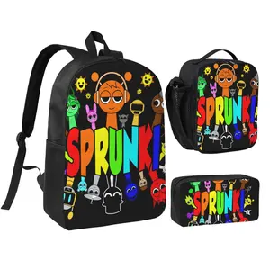 Sprunki Lightweight Backpack Set With Lunchbox And Pen Pouch 17inch A Great Backpack For Traveling Rucksack Cat Bed/Dog Mat Daypack cute lunchbag