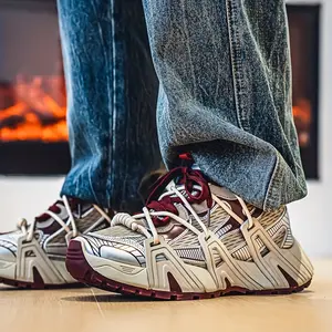 Men's Breathable Mesh Casual Sports Shoes - Lightweight Low-Top Lace-Up Sneakers with MD/Rubber Sole, White & Black Accents - Comfortable Dad Shoes for Walking, Jogging, Casual Attire - Unisex Couple's Athletic Footwear, Shoes Sneakers, Jog daily