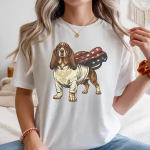 [Sale off up to 50%] America 250th Anniversary Superhero Basset Hound Shirt, 1776-2026 Anniversary Shirt, Independence Day Shirt, Vintage Dog Shirt