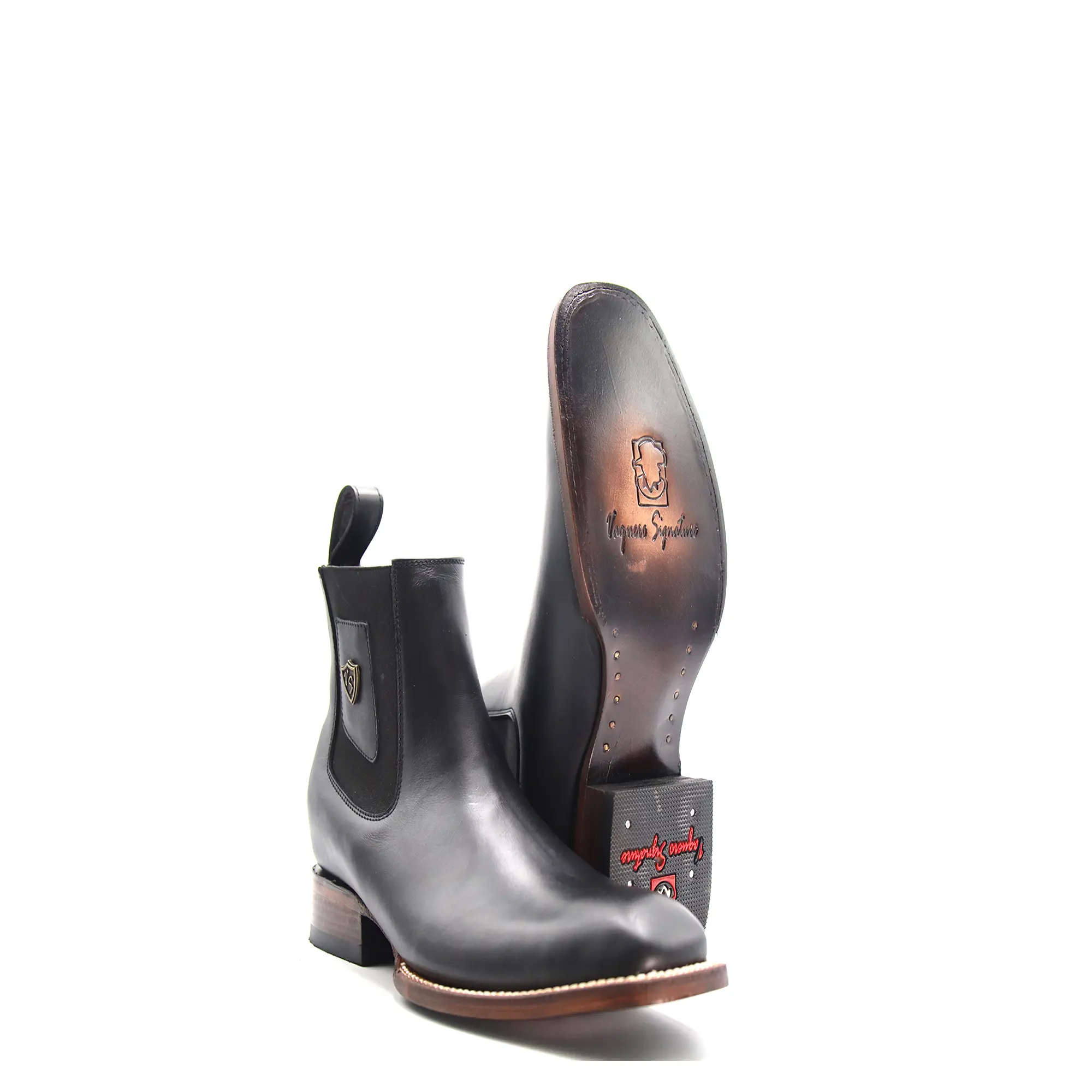 2703101 - Men's Vaquero Signature Chelsea Ankle Toe Boots Flor Entera Black
