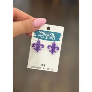 Acrylic Glitter Mardi Gras Earrings
