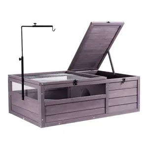 fathersdaygift VEVOR Tortoise Habitat, Wooden Tortoise House Indoor Outdoor, Tortoise Enclosure with Adjustable Lamp Holder, 2-Room Reptile Enclosure Small Animal Cage for Gecko, Lizard, Snake 38x24x13 inch
