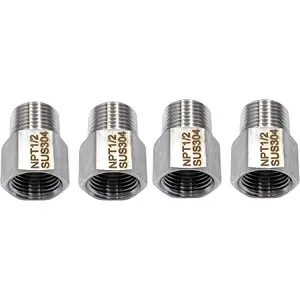 4 Pcs Stainless 1/2" NPT Male to 1/2" NPT Female Pipe Adapter Connectors for/Air/Oil Pipes, Gas,Fuel, Refrigeration,, Sprinklers and Pressure Gauges