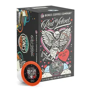 Bones Coffee Company - Red Velvet Bones Cups - 12 Count with Unique Flavor and Stylish Design Chocolates Beverage