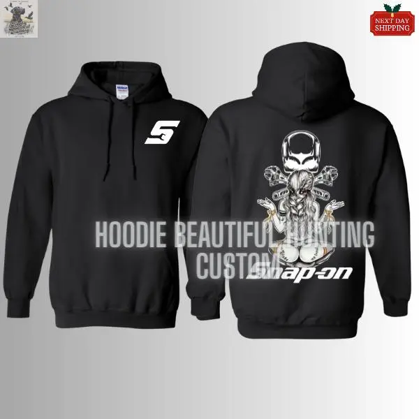 Snap-on Skull Girl Mechanic Hoodie for Men, Sexy Garage Shirt, Tool Lover Pullover, Vintage Skull and Wrench Design
