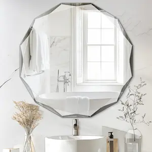 Antok Bathroom Mirror, 20/24/30 in Wall Mirror, Frameless Bathroom Mirror with Beveled Edge for Bedroom, Living Room, Entryway, Hallway