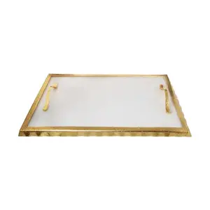 Rectangular Marble Tray w/Gold Ruffled Border