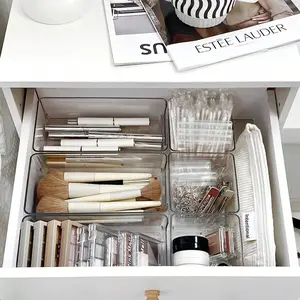 8pcs/Set Acrylic Drawer Organizer Set - Transparent Plastic Storage For Cosmetics, Bathroom, Office, Kitchen & Bedroom.Clear Plastic Makeup Organizer Set, Stackable Cosmetic Storage Bins With Dividers For Vanity Drawer, Desk Countertop Organization,