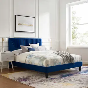Modway Yasmine Channel Tufted Performance Velvet Full Platform Bed in Navy